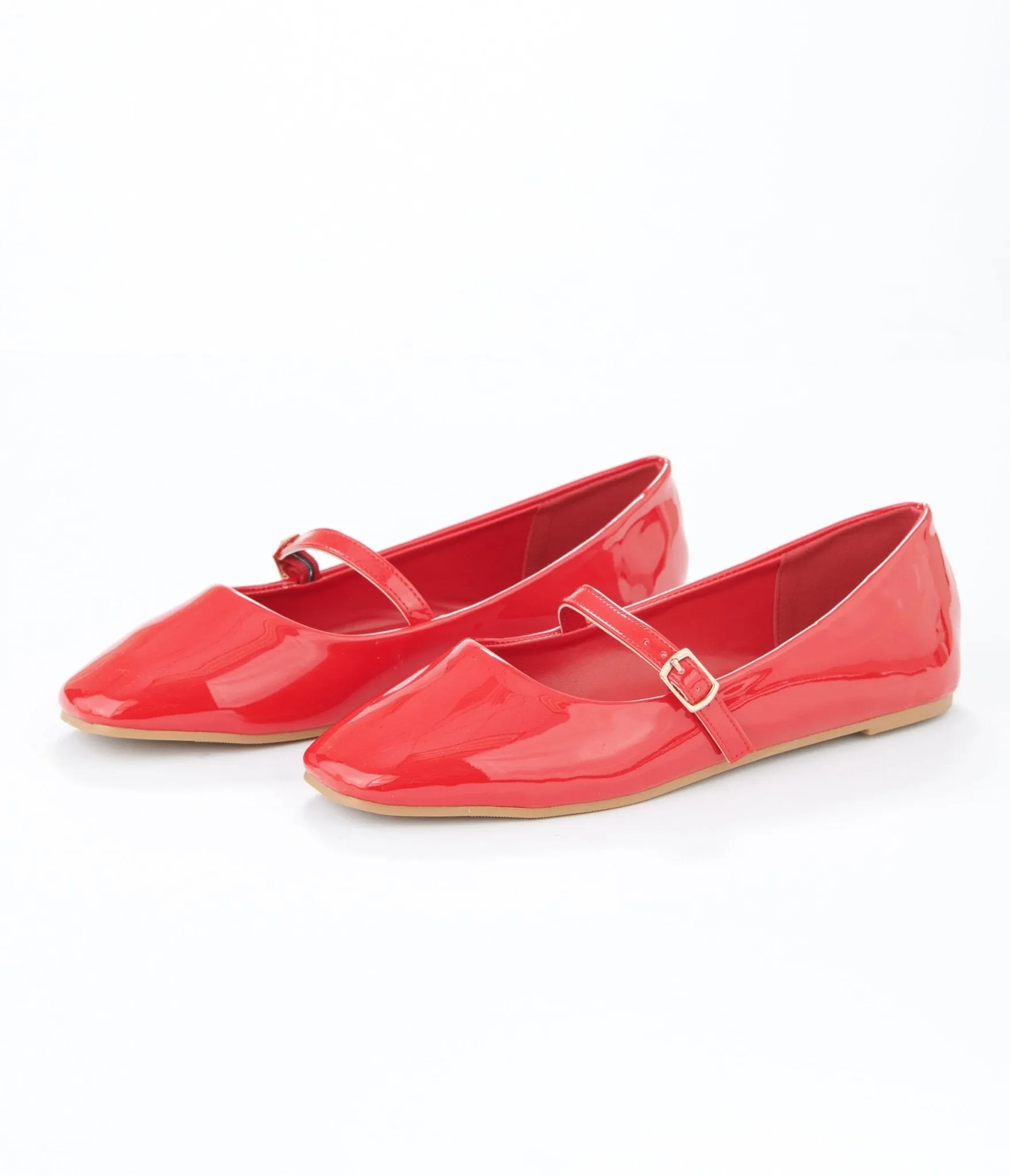 Red Patent Leatherette Mary Jane Flats