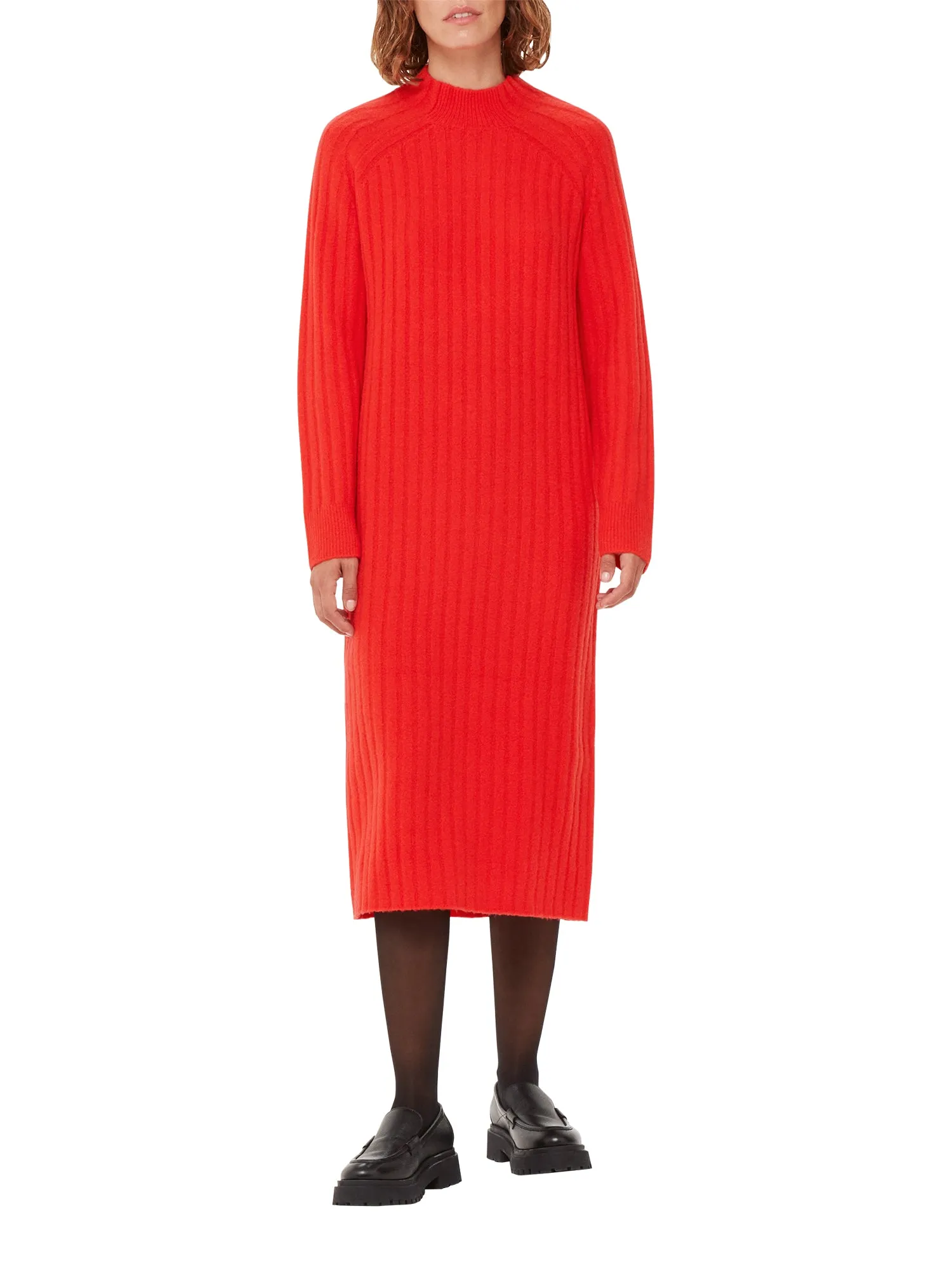 Ribbed Knitted Midi Dress Red