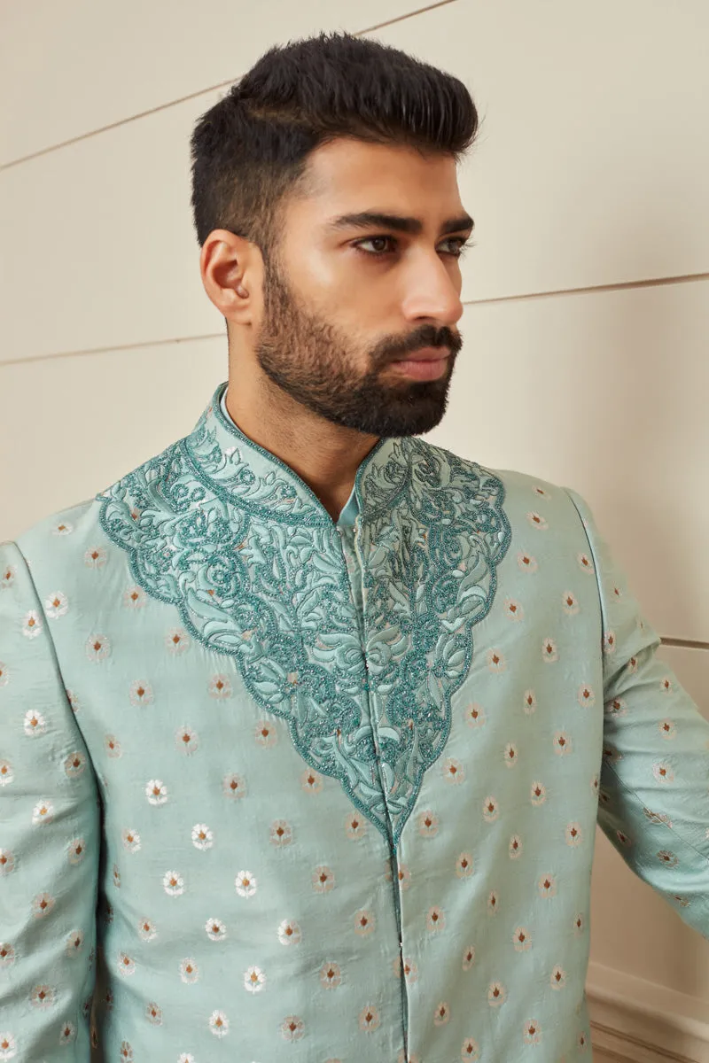 Sea Green Brocade Sherwani