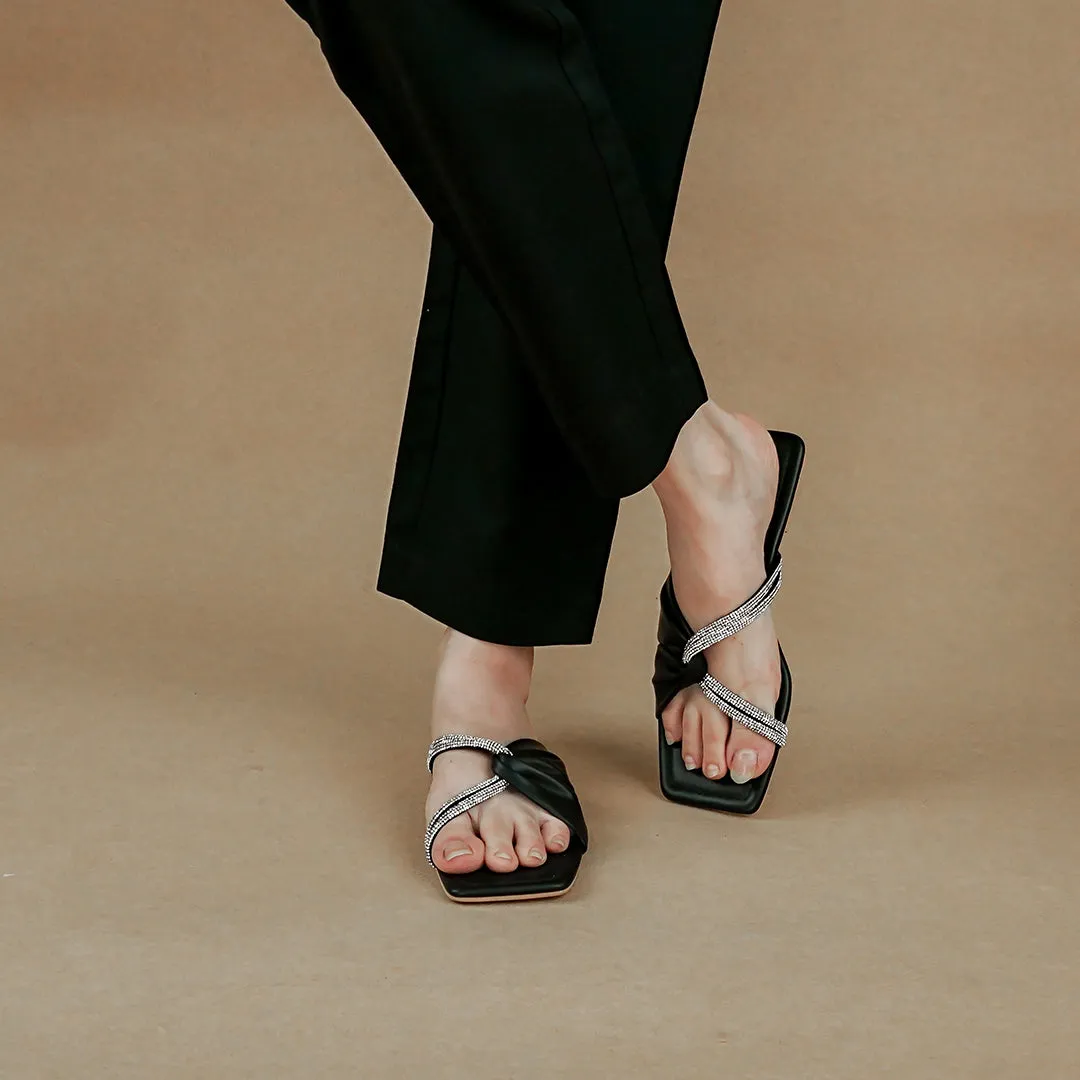 Shimmery Crisscross Flats Black