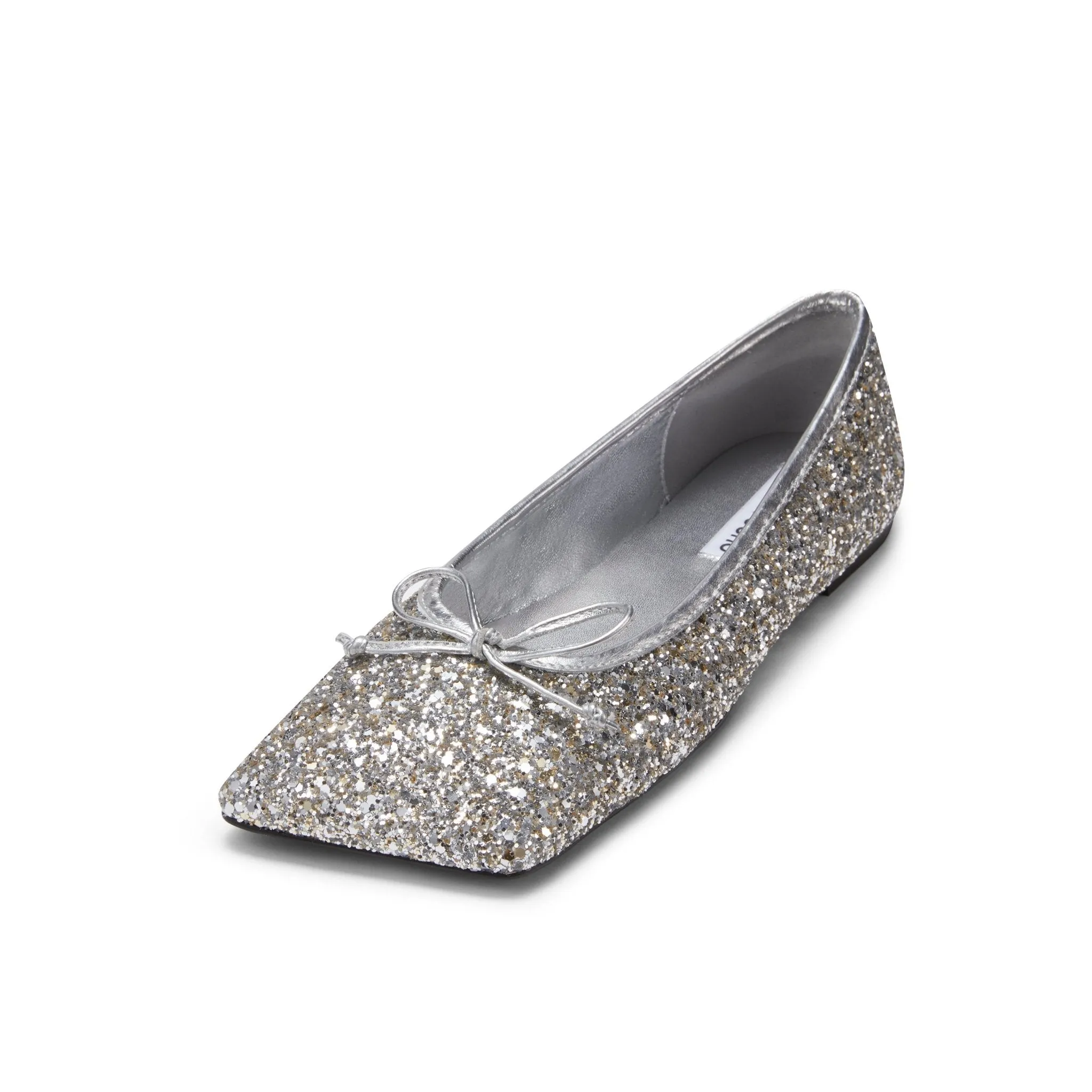 Shiny Silver Square Toe Bow Ballet Shoes