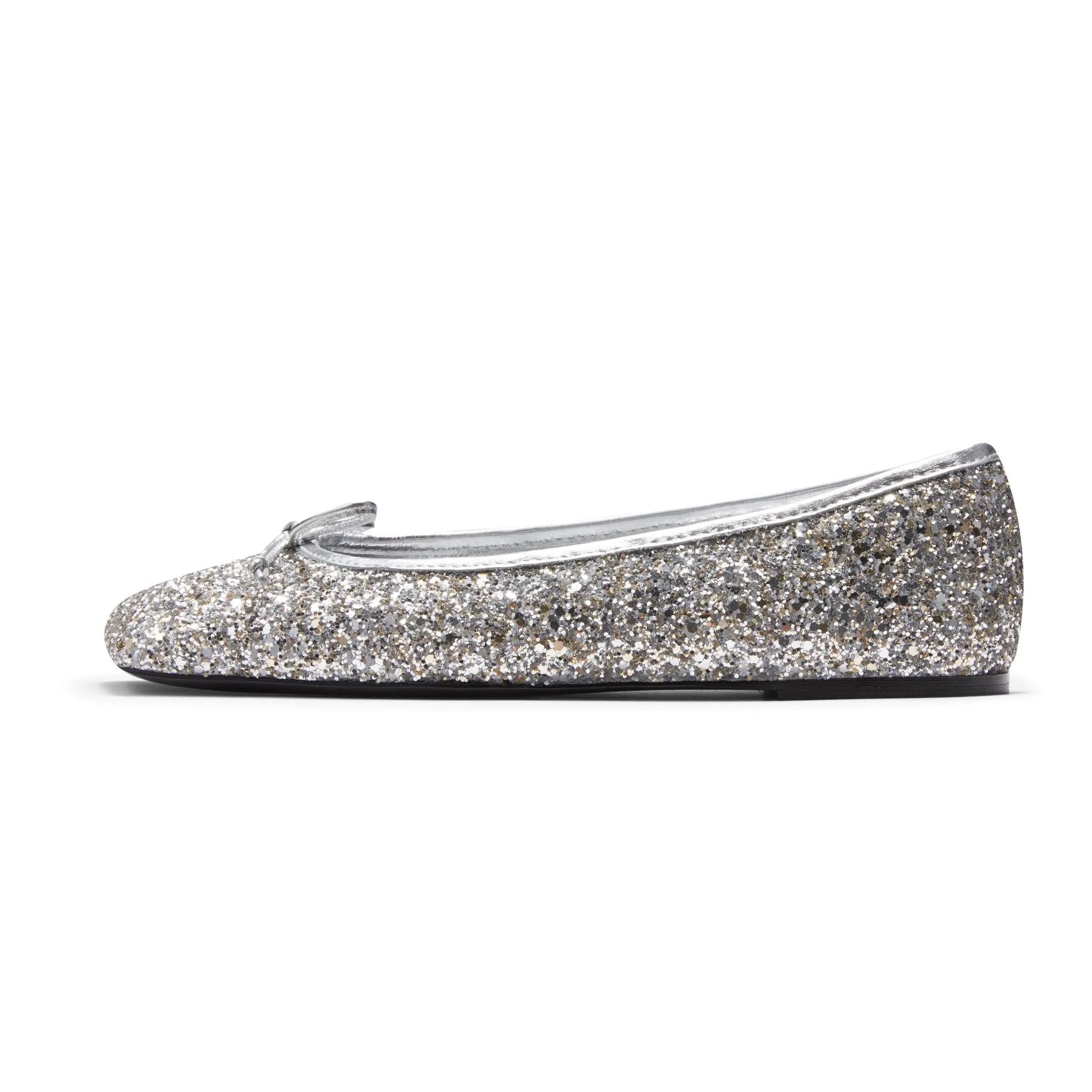 Shiny Silver Square Toe Bow Ballet Shoes