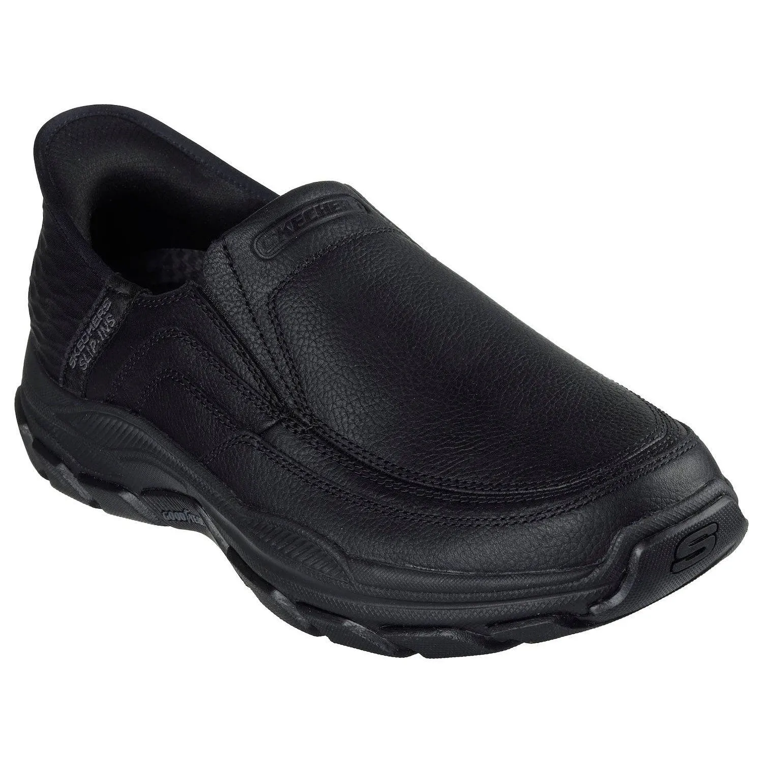 Skechers 204810 Respected - Elgin Hands Free Relaxed Fit Mens Wide Black Leather Slip On Loafers