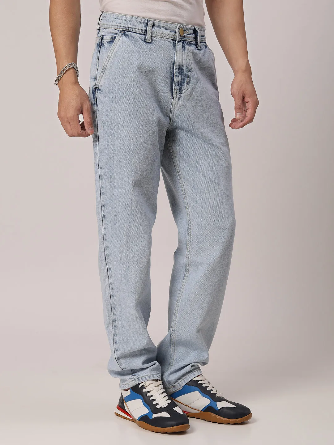 Style Quotient Men  Blue Relaxed Fit High Rise Cotton Jeans