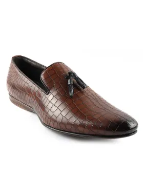 Tan Croco Tassel Loafers