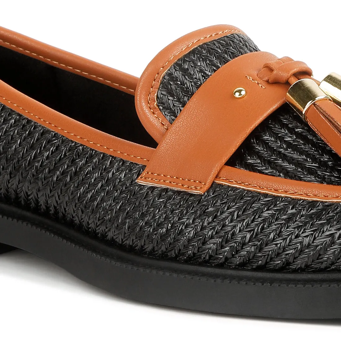 Tassle Detail Raffia Loafers