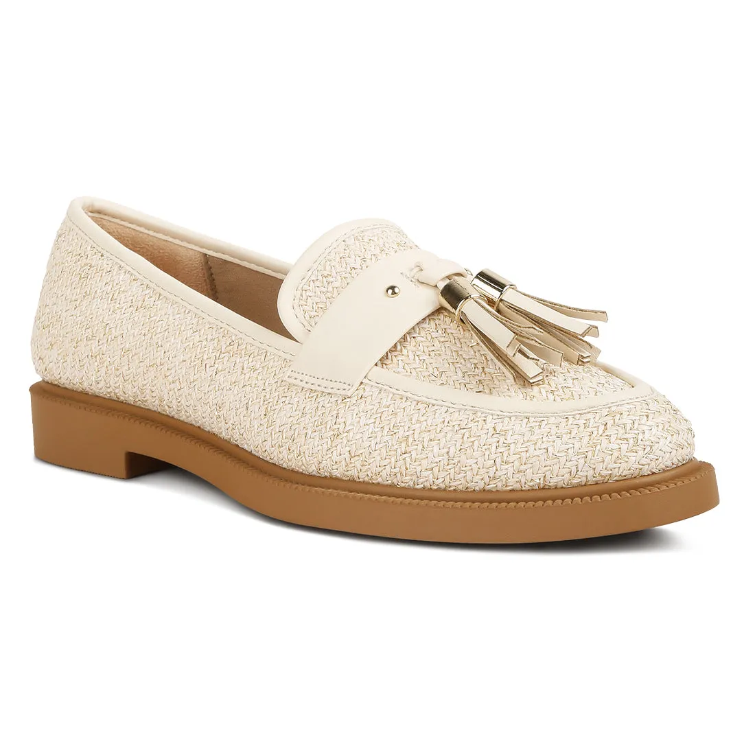 Tassle Detail Raffia Loafers