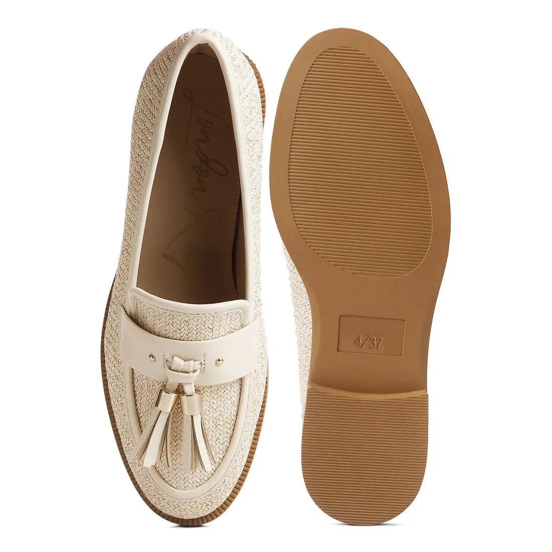 Tassle Detail Raffia Loafers