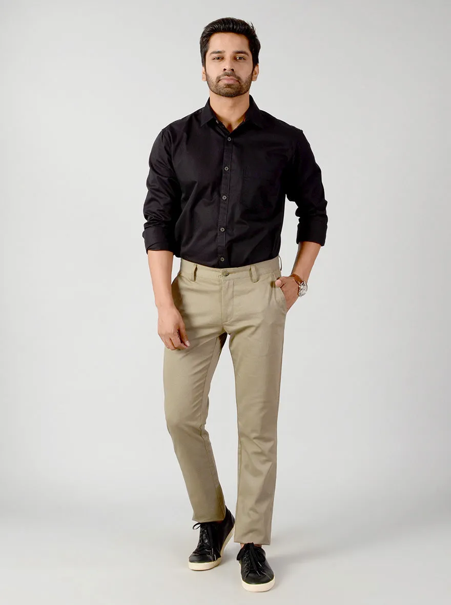 Taupe Brown Dotted Slim Fit Casual Trouser | Greenfibre