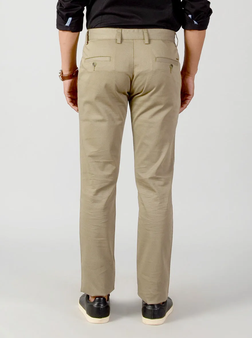 Taupe Brown Dotted Slim Fit Casual Trouser | Greenfibre