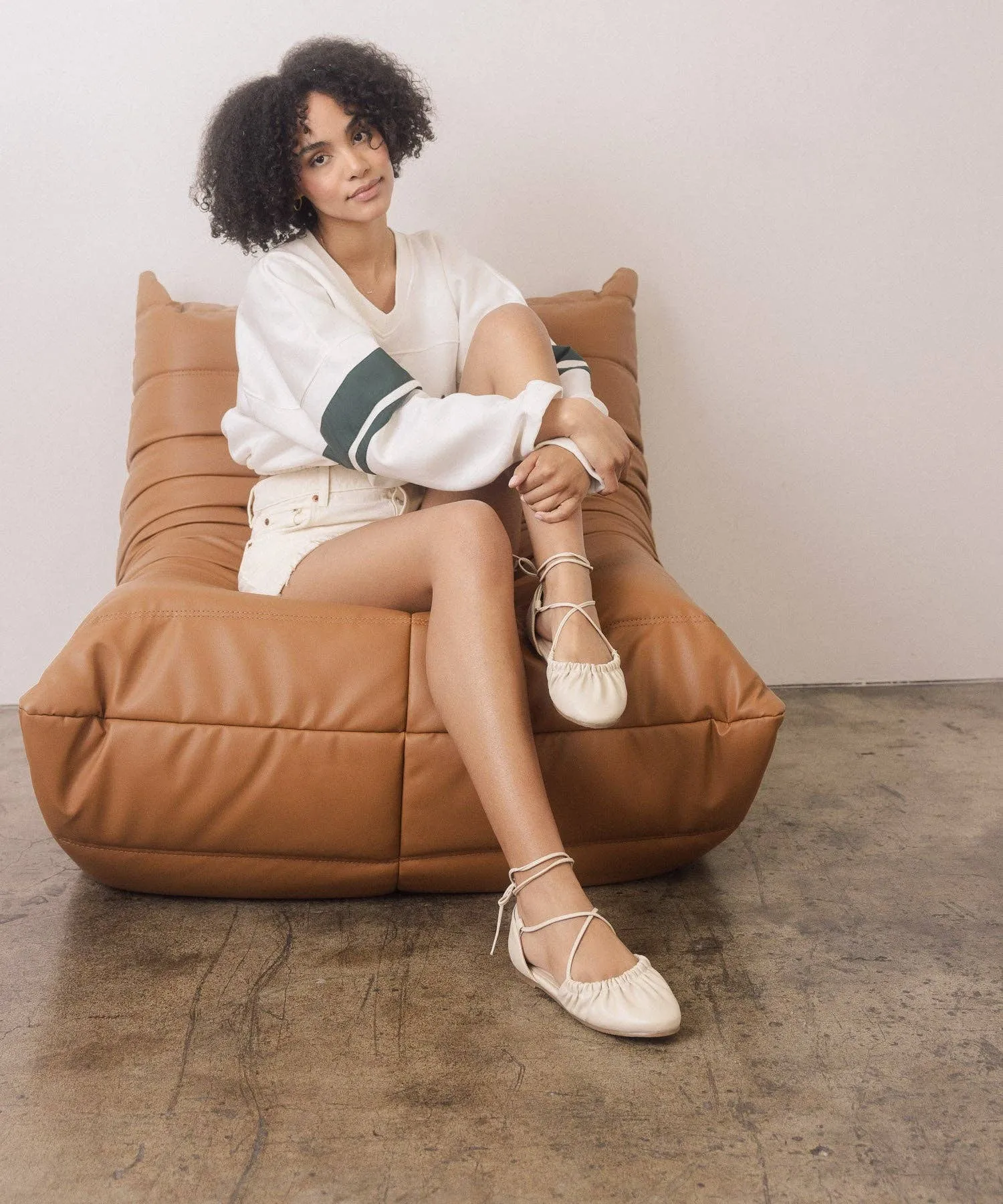 The Laney Beige | Lace Up Ballet Flat