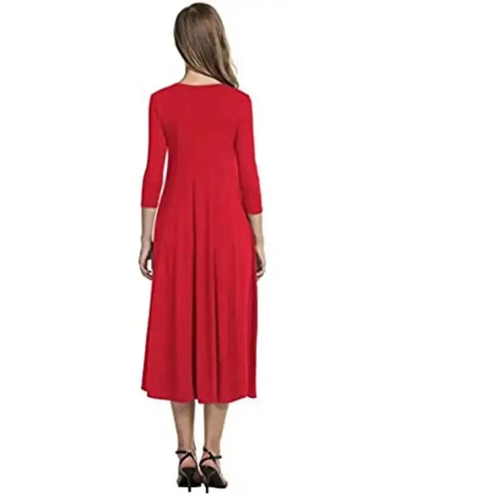 Vaani Creation Women's 3/4 Sleeve A-line and Flare Midi Long Dress