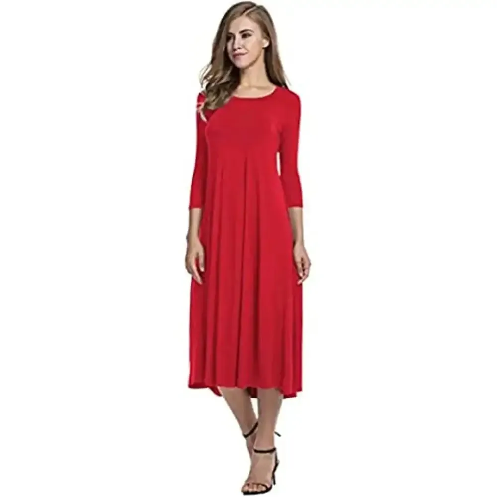 Vaani Creation Women's 3/4 Sleeve A-line and Flare Midi Long Dress