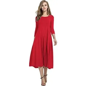 Vaani Creation Women's 3/4 Sleeve A-line and Flare Midi Long Dress