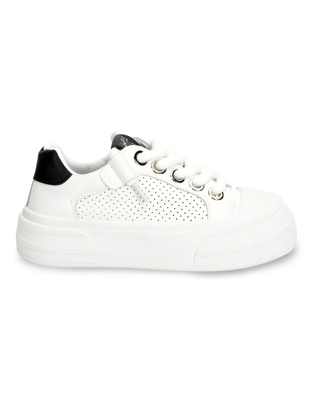 White PU Lace-Up Sneakers (TC-RS3652-WHTBLK)