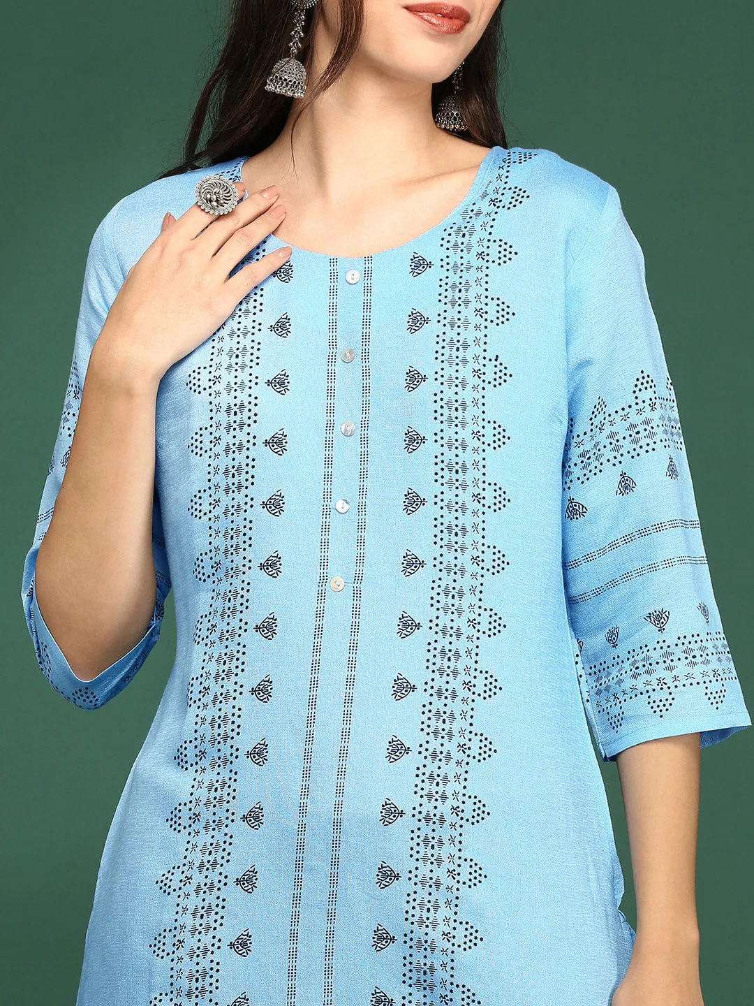 Women Blue Printed Straight Kurta