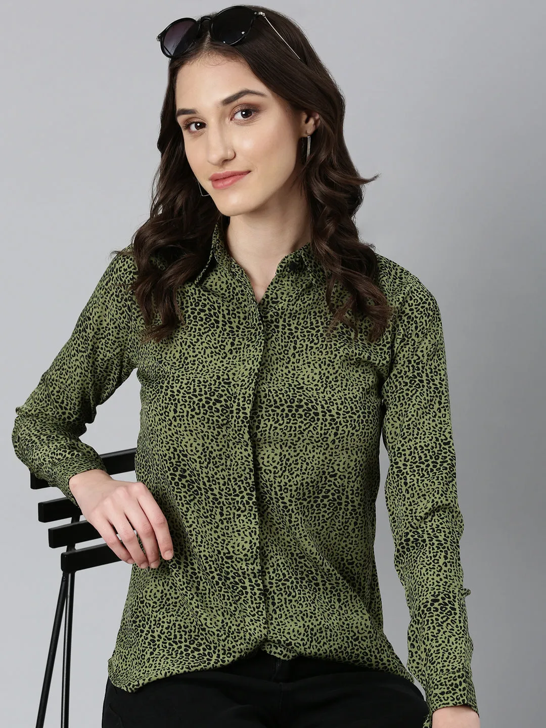 Women Olive Printed Shirt