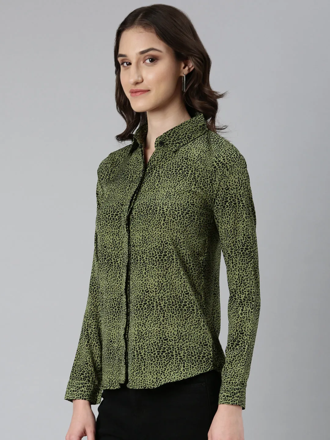 Women Olive Printed Shirt