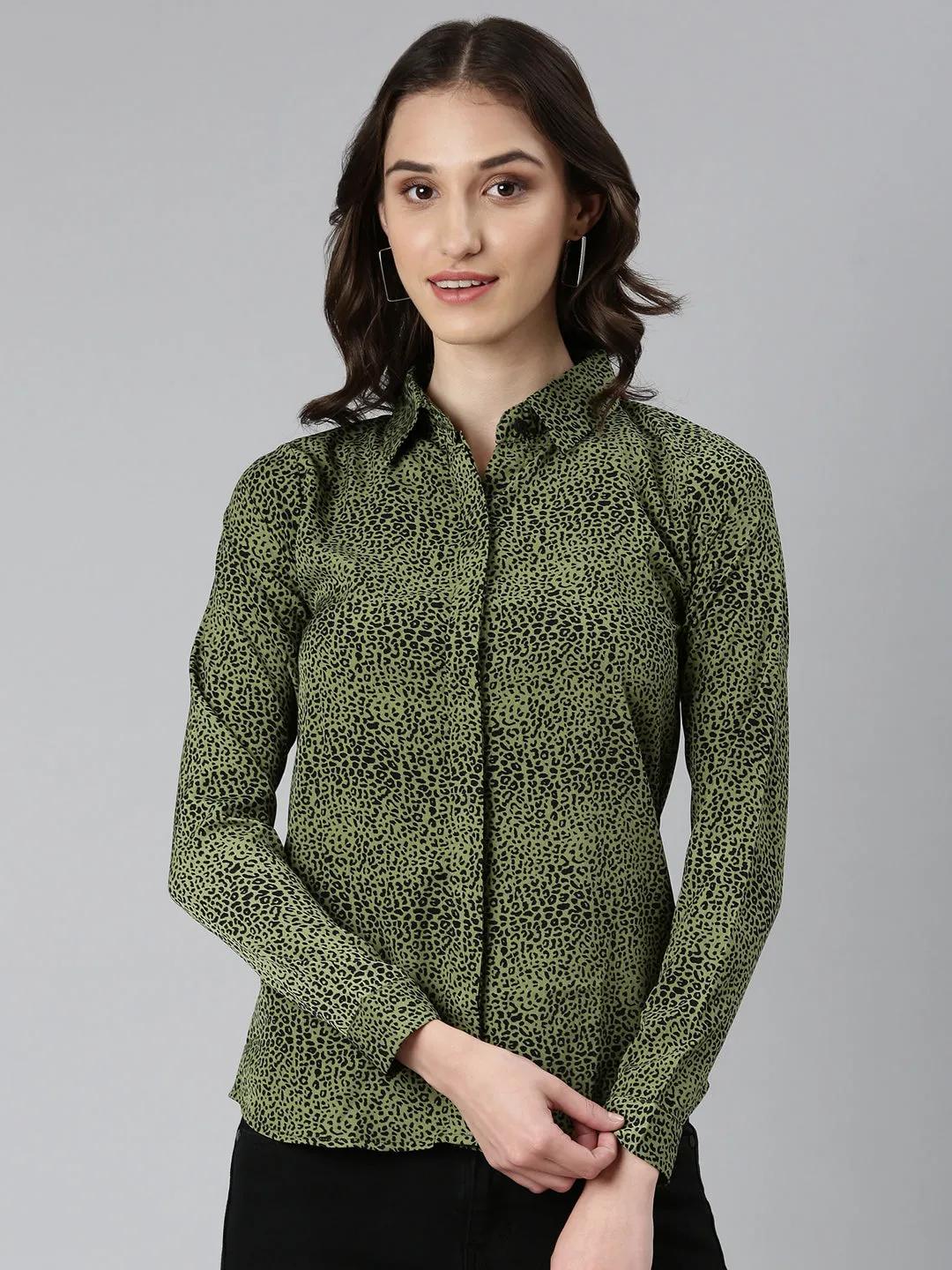 Women Olive Printed Shirt