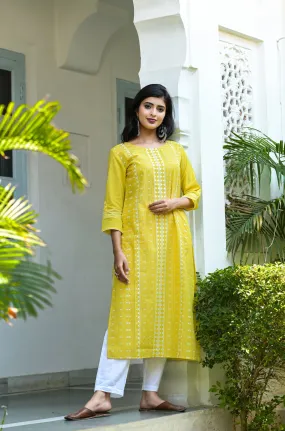 Women Yellow Printed Kurta Set