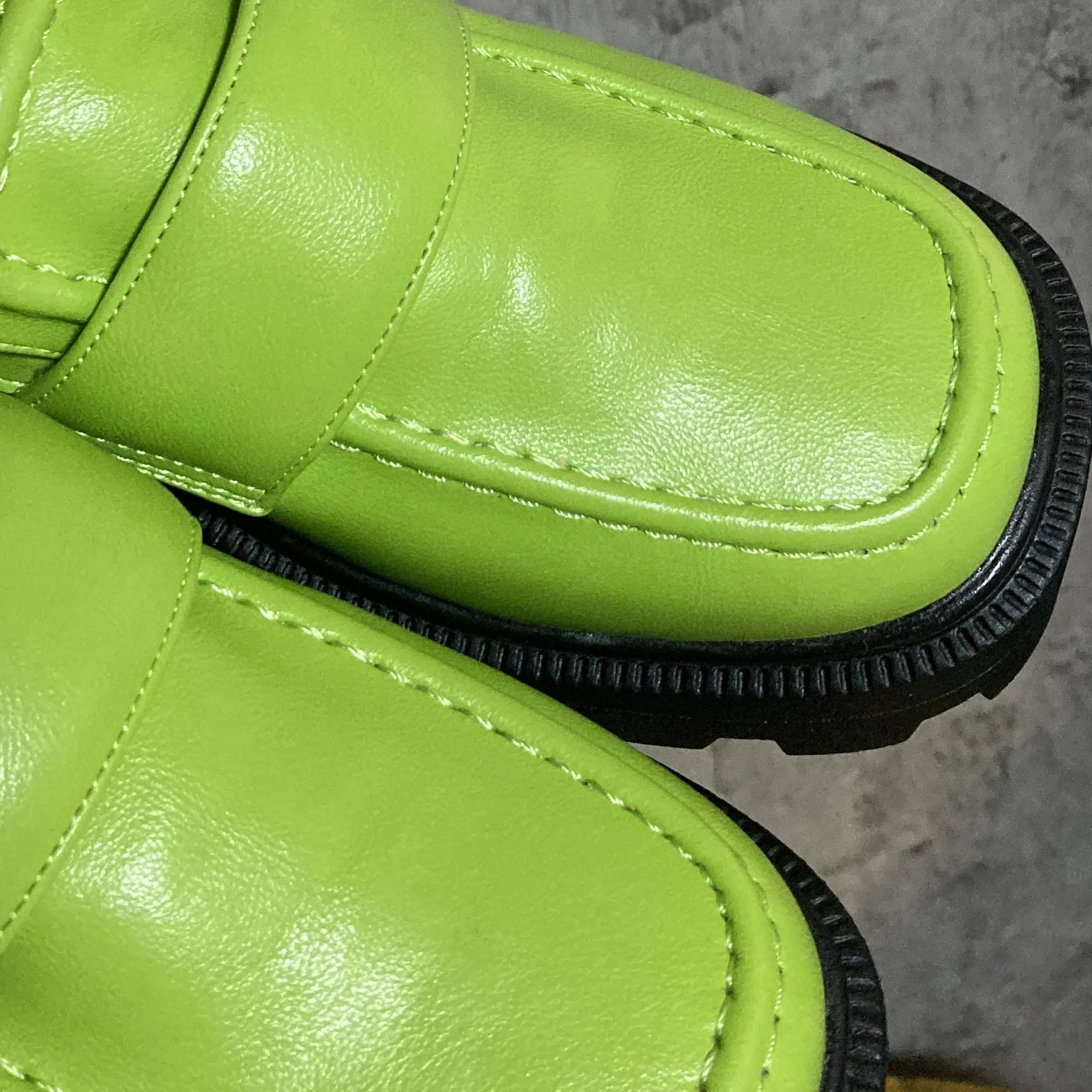 yellow green platform loafers square toe