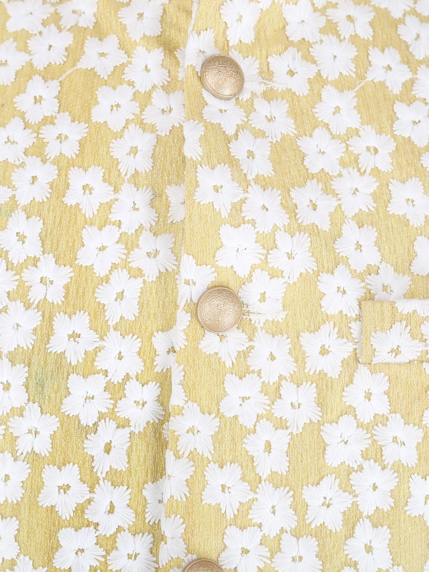 Yellow White Flower Work Ethnic Jacket