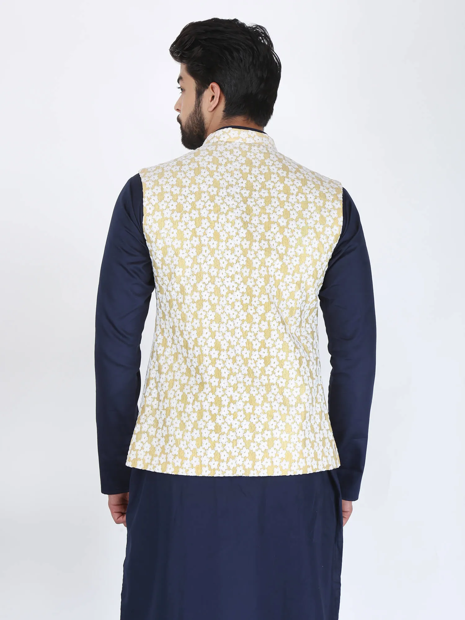 Yellow White Flower Work Ethnic Jacket