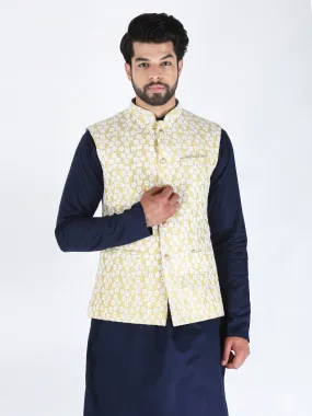 Yellow White Flower Work Ethnic Jacket